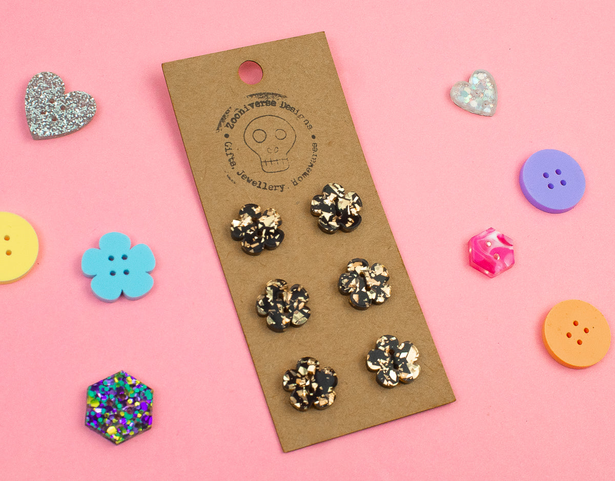 Chunky Glitter Gold Black Acrylic Buttons