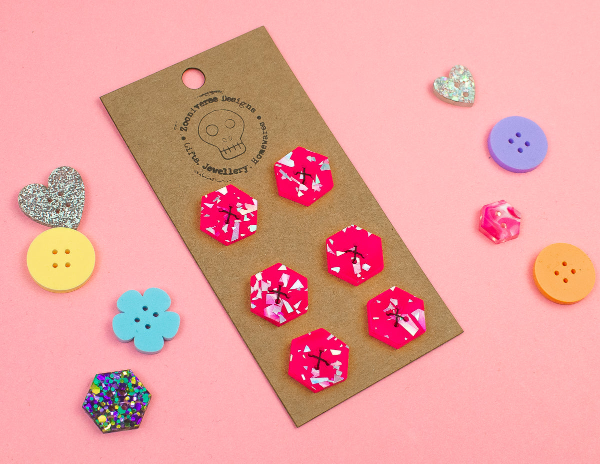 Chunky Glitter Pink Acrylic Buttons