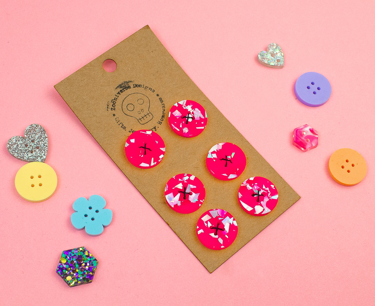 Chunky Glitter Pink Acrylic Buttons