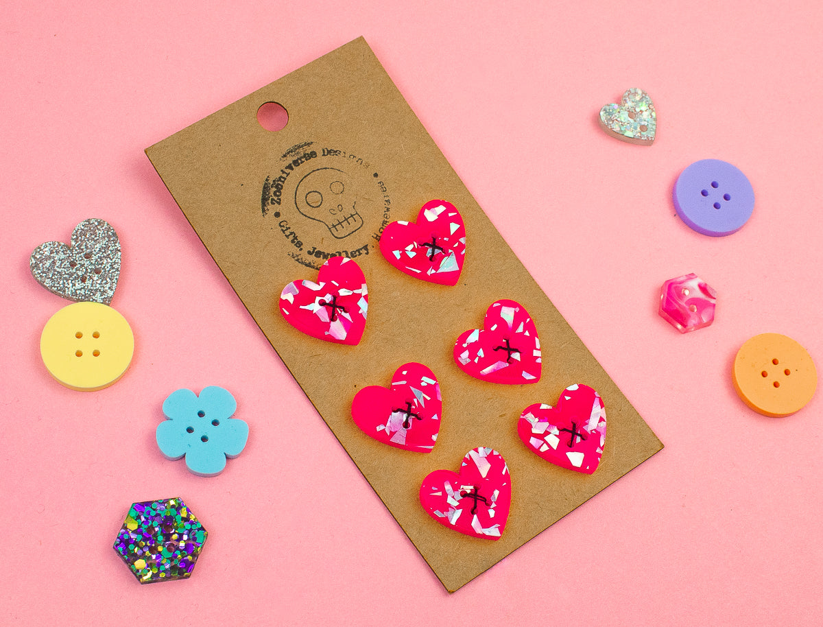 Chunky Glitter Pink Acrylic Buttons
