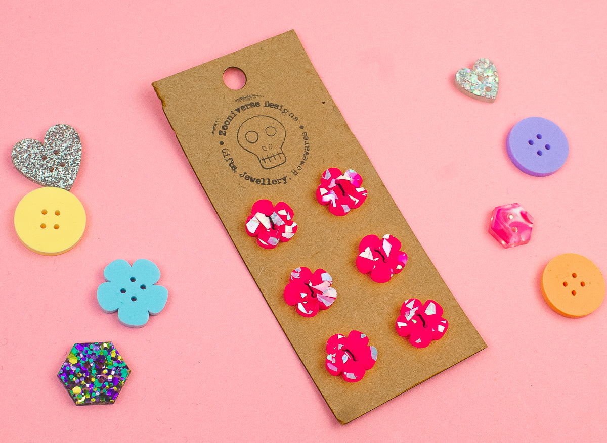 Chunky Glitter Pink Acrylic Buttons