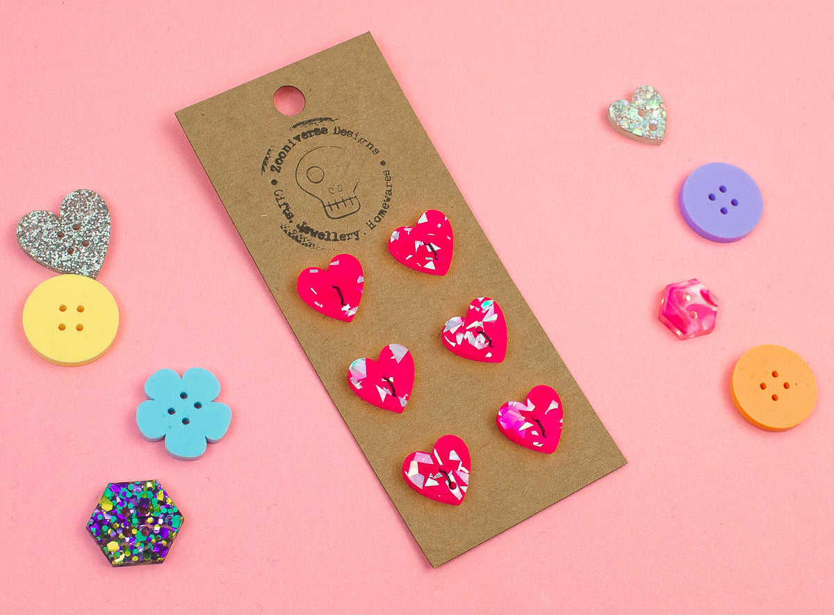 Chunky Glitter Pink Acrylic Buttons