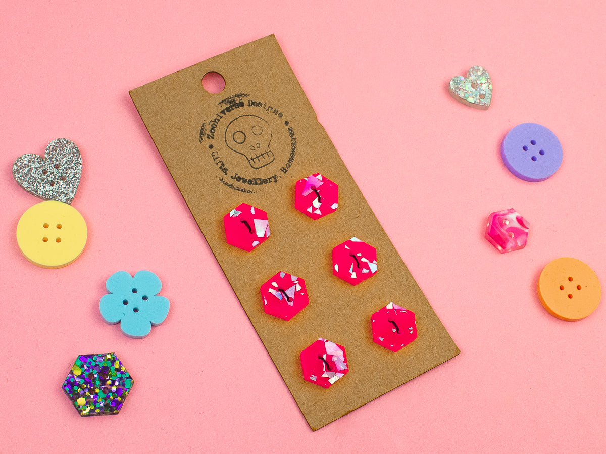 Chunky Glitter Pink Acrylic Buttons