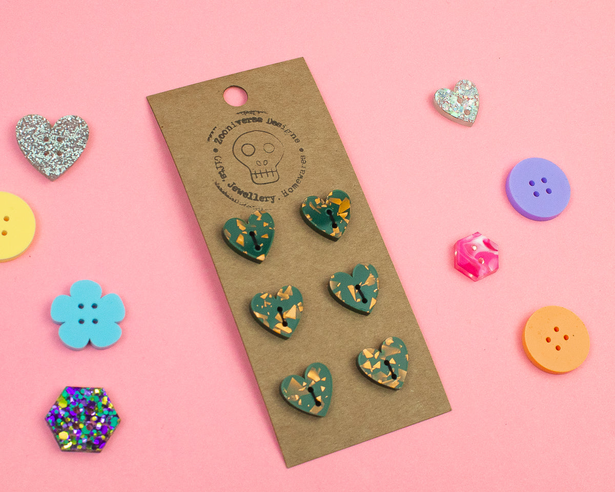 Chunky Glitter Teal Copper Acrylic Buttons