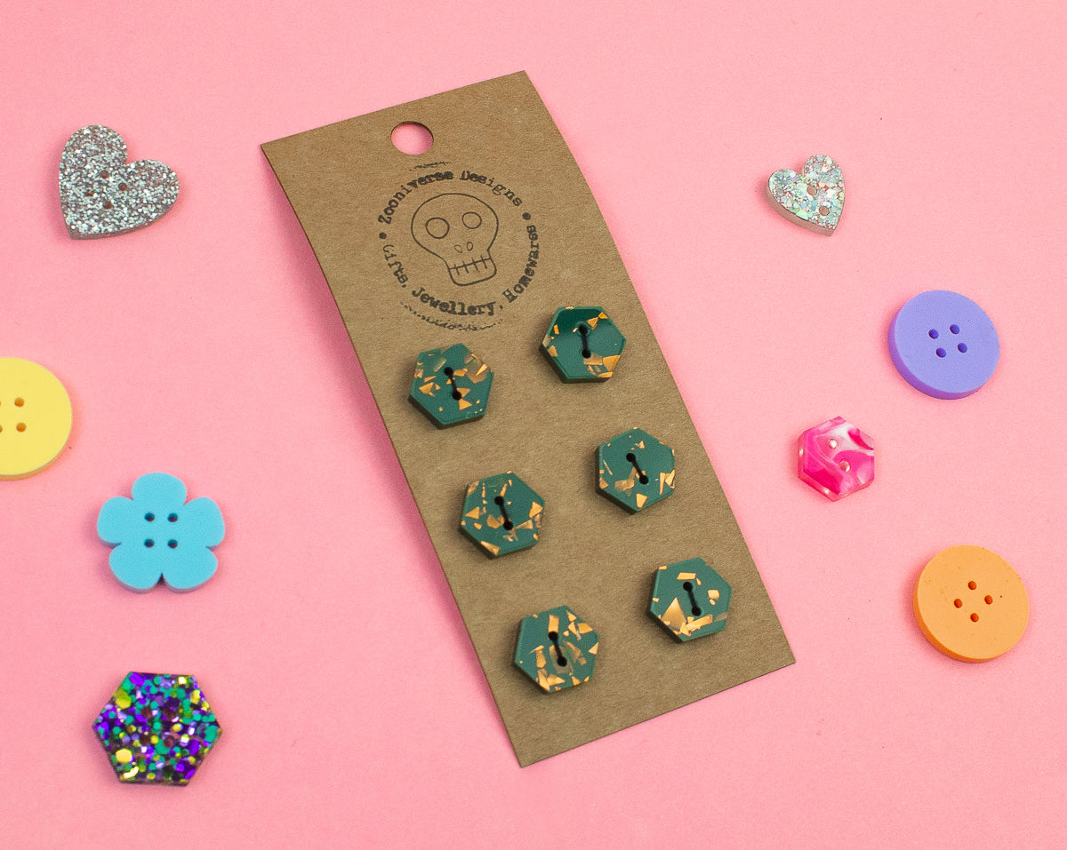 Chunky Glitter Teal Copper Acrylic Buttons