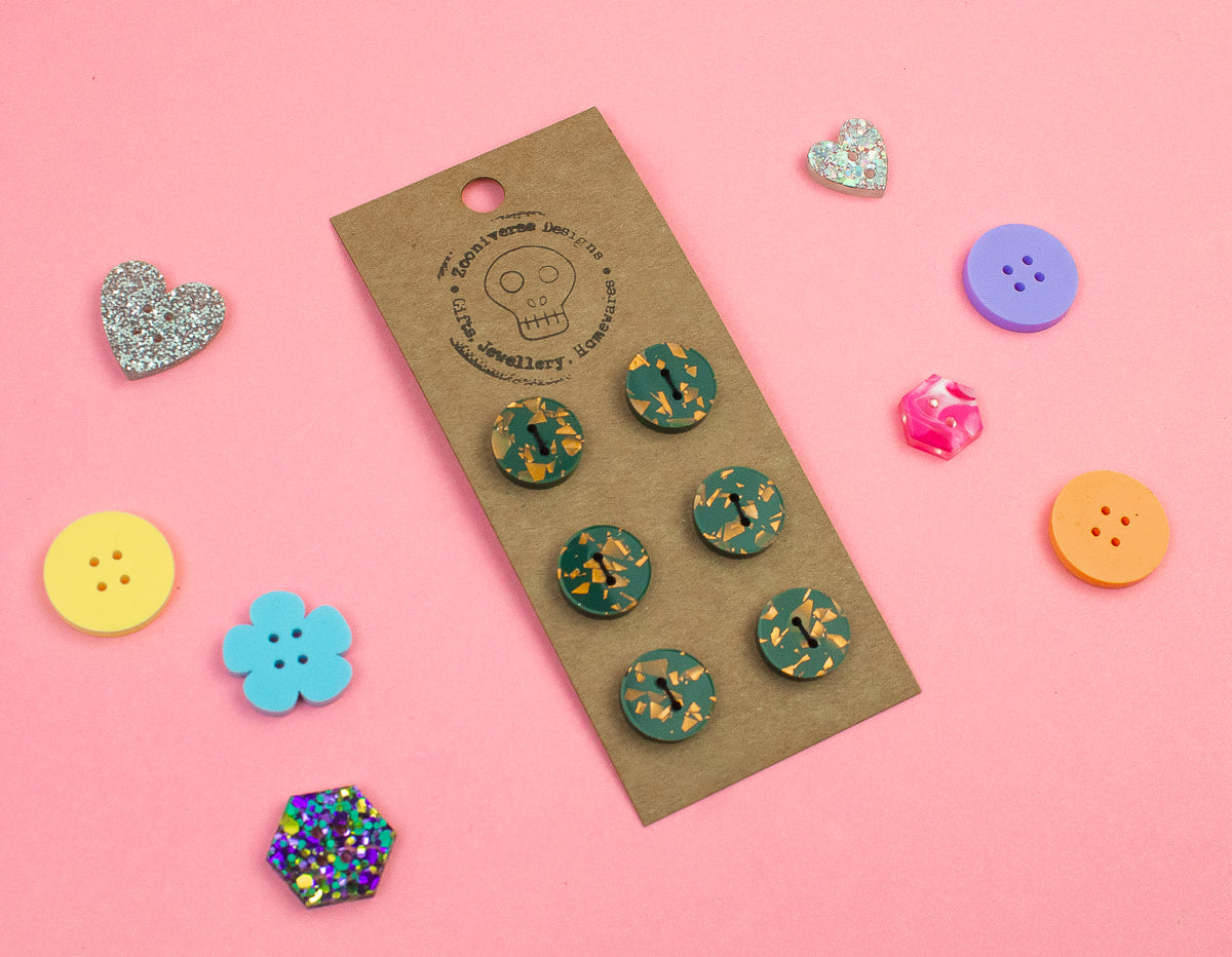 Chunky Glitter Teal Copper Acrylic Buttons