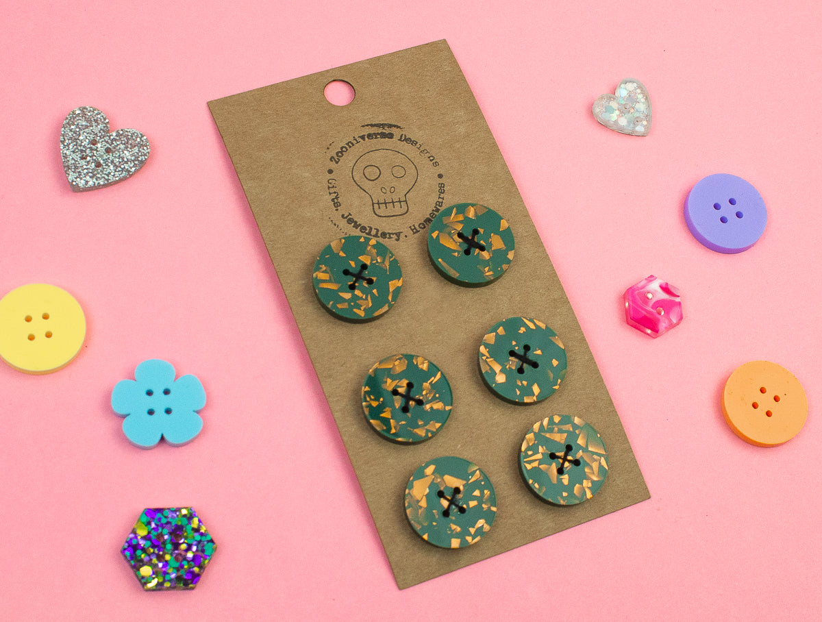 Chunky Glitter Teal Copper Acrylic Buttons