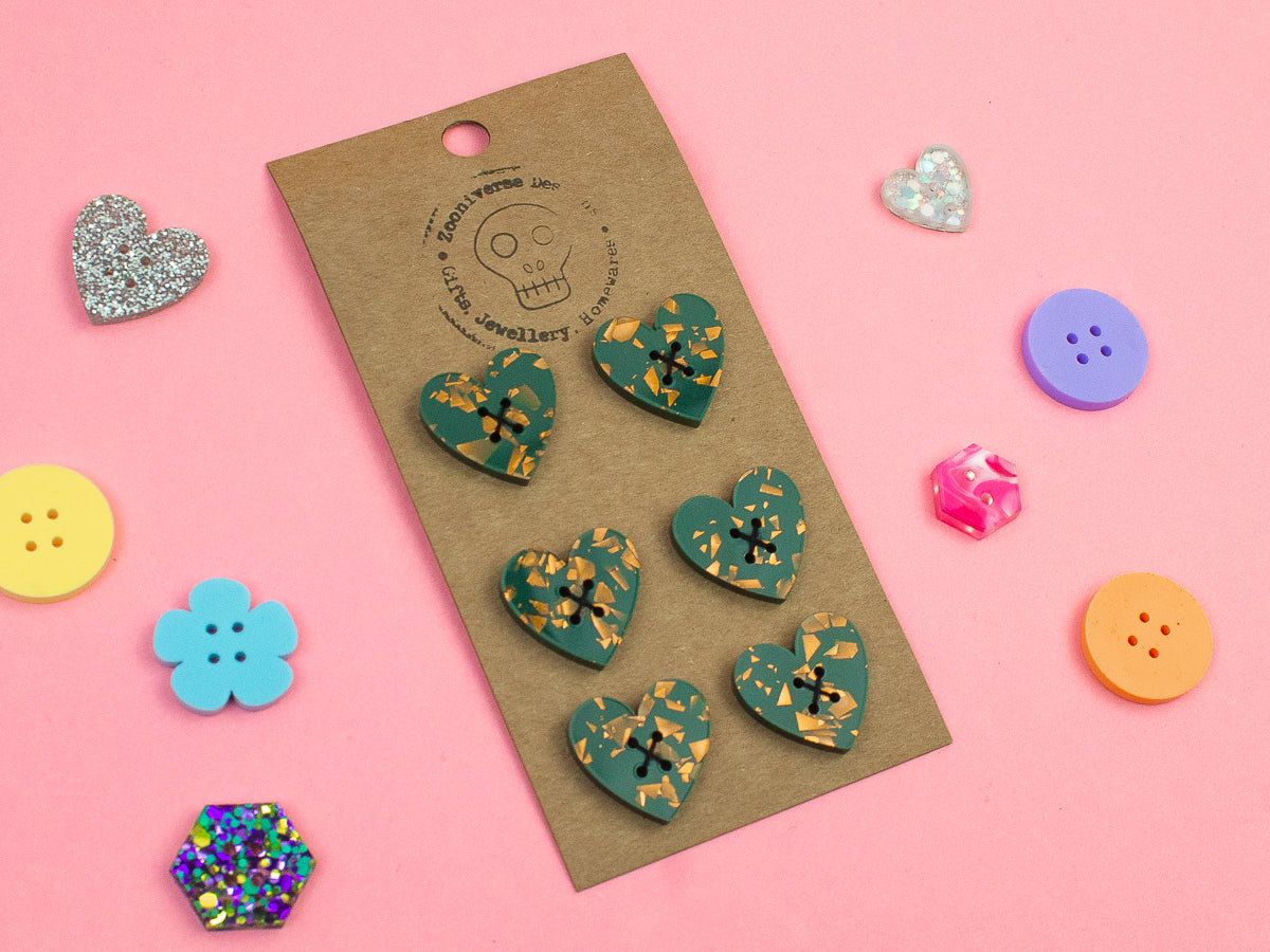 Chunky Glitter Teal Copper Acrylic Buttons