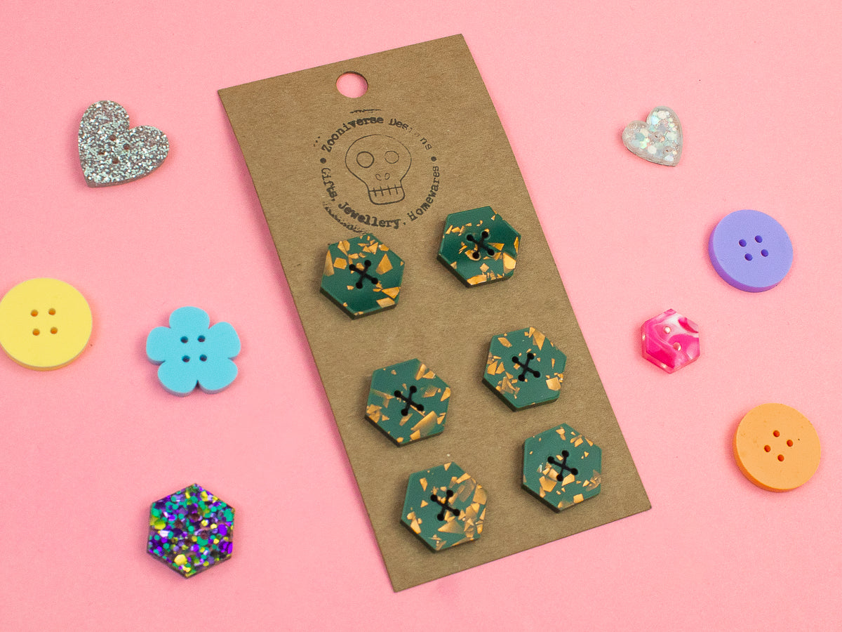 Chunky Glitter Teal Copper Acrylic Buttons