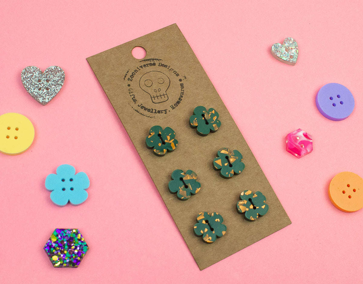 Chunky Glitter Teal Copper Acrylic Buttons