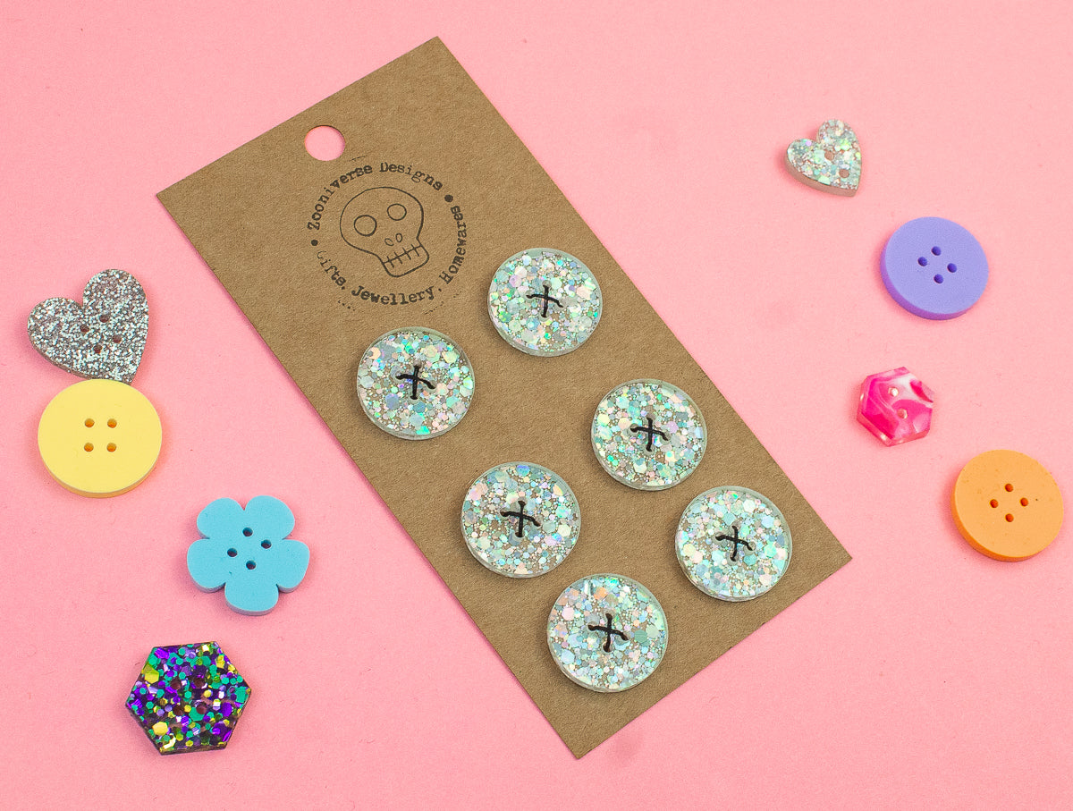 Confetti Silver Acrylic Buttons