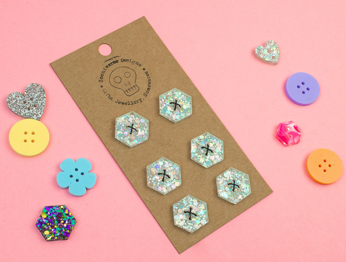 Confetti Silver Acrylic Buttons