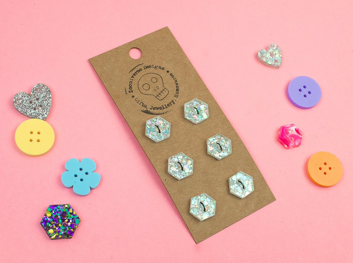 Confetti Silver Acrylic Buttons