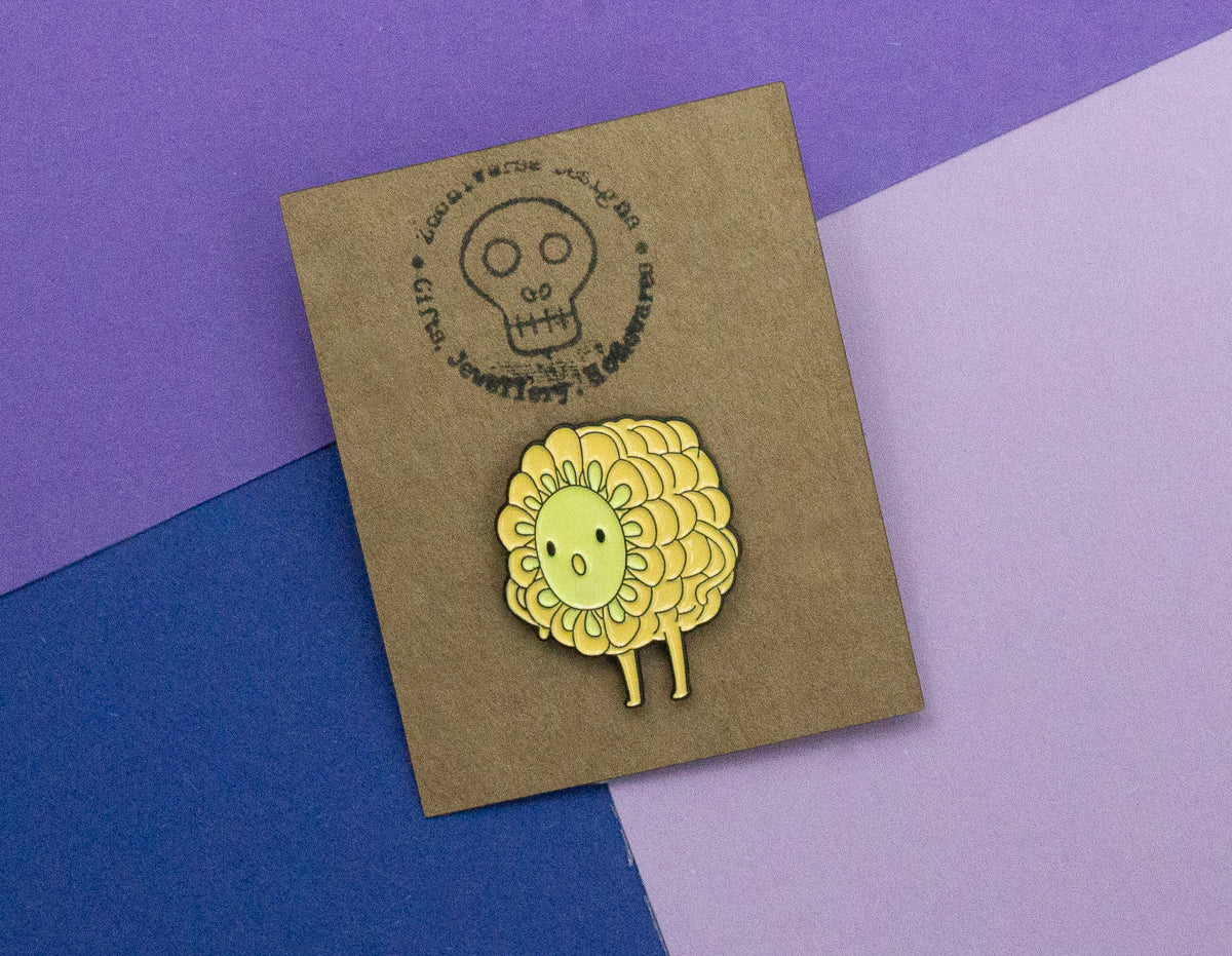 Corn cob with Smiling Face Enamel Pin