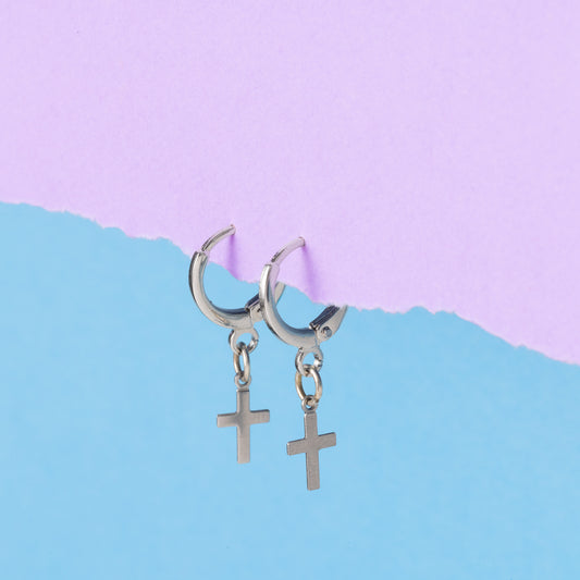 Cross Huggie Hoops
