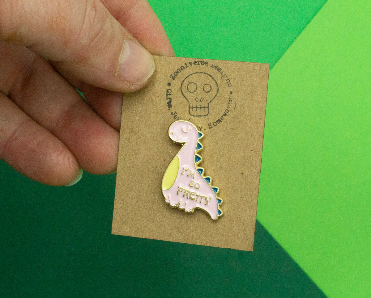 Dinosaur with I'm So Pretty Enamel Pin