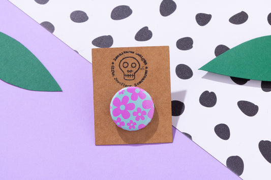 Pink and Teal floral 25mm button badge