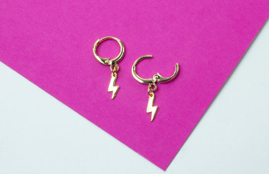 Lightning Bolt Gold Huggie Hoops