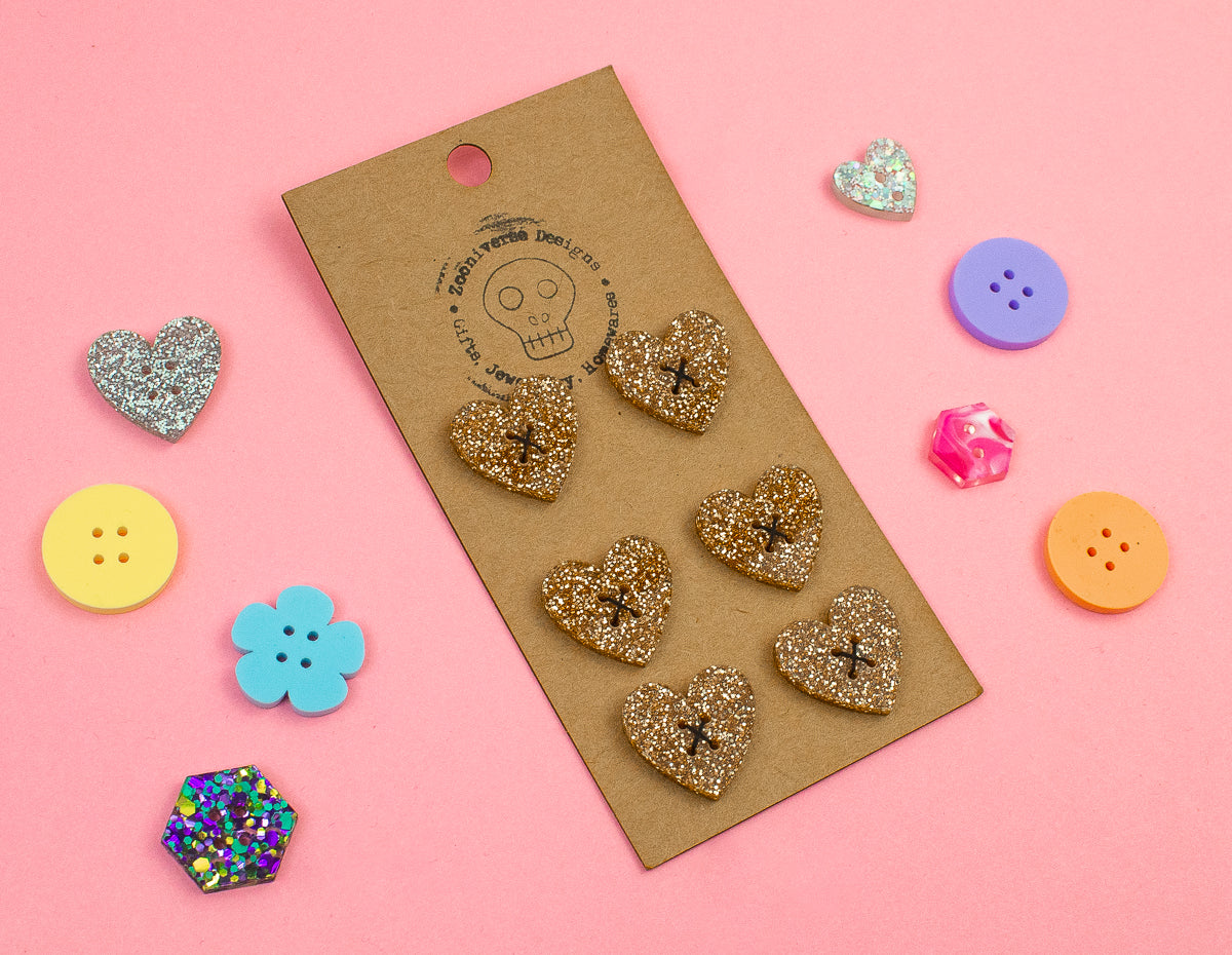 Gold Glitter Acrylic Buttons