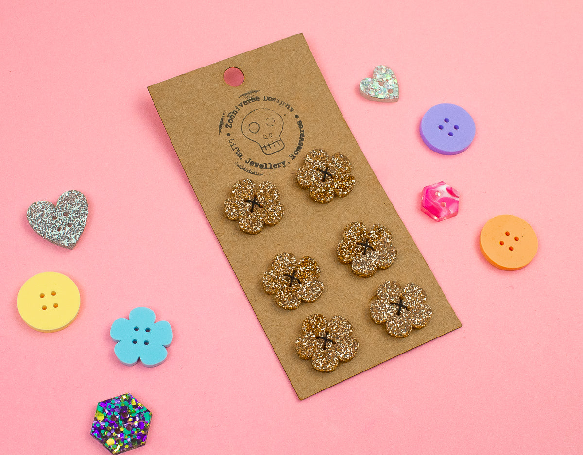 Gold Glitter Acrylic Buttons