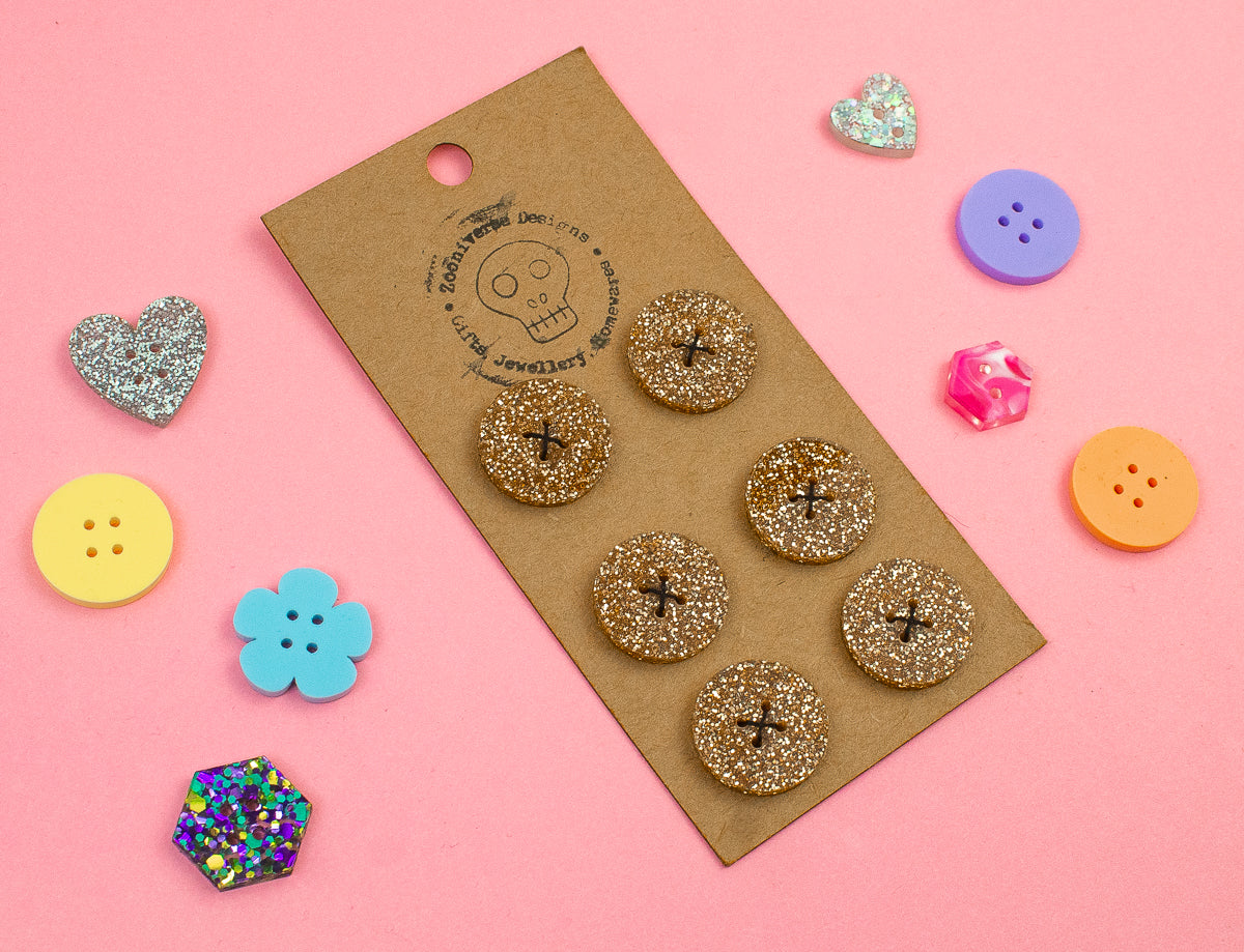 Gold Glitter Acrylic Buttons
