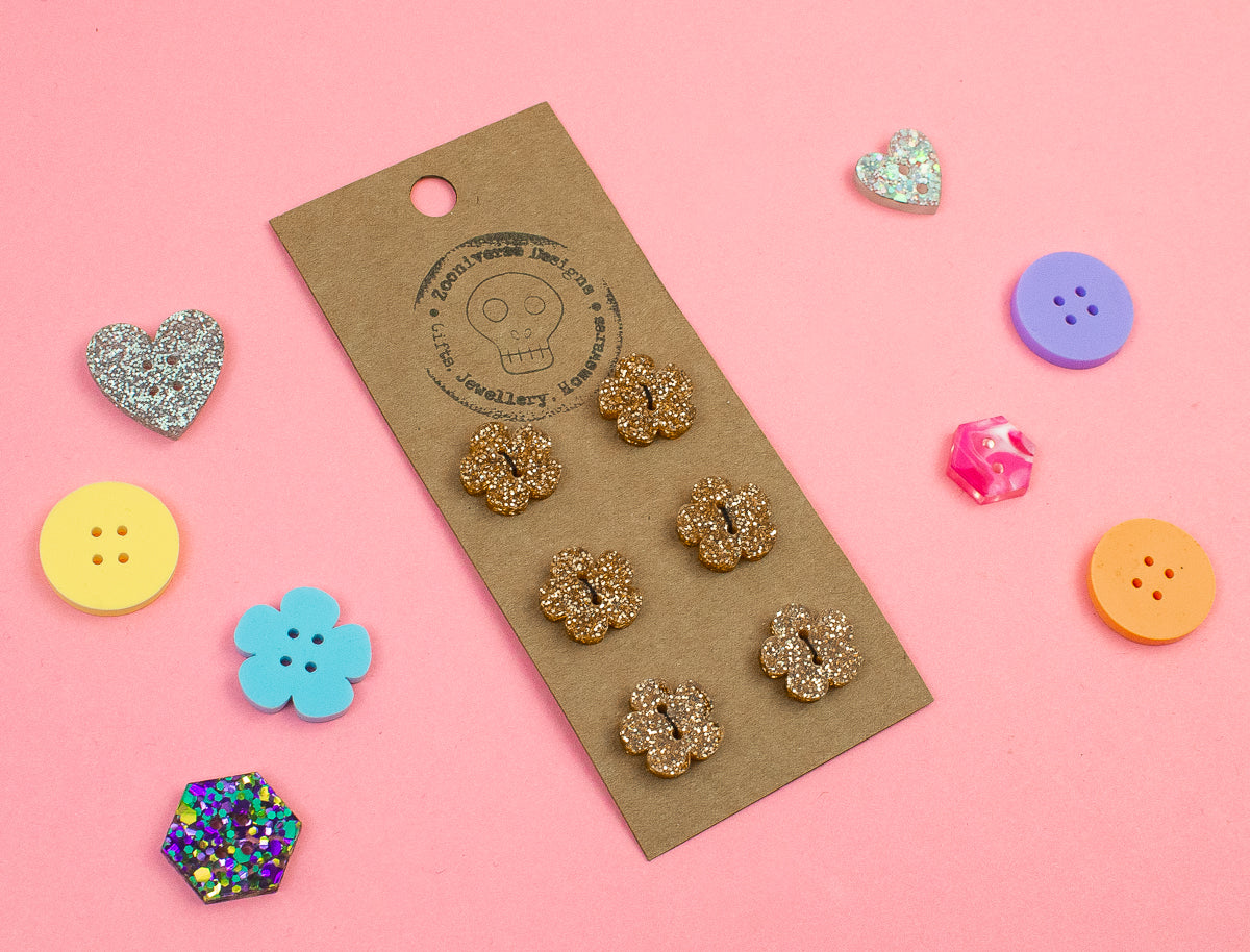 Gold Glitter Acrylic Buttons