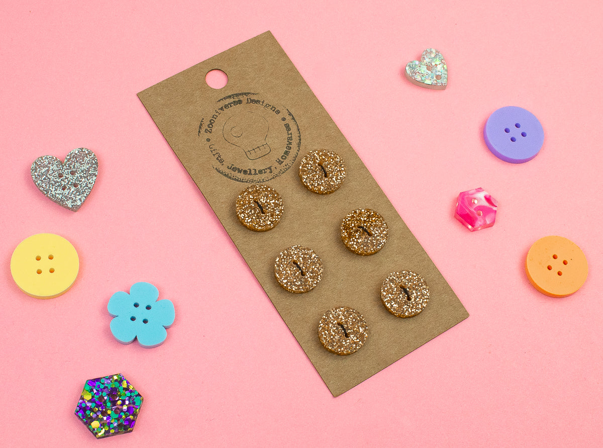 Gold Glitter Acrylic Buttons