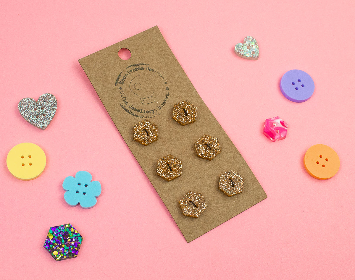 Gold Glitter Acrylic Buttons