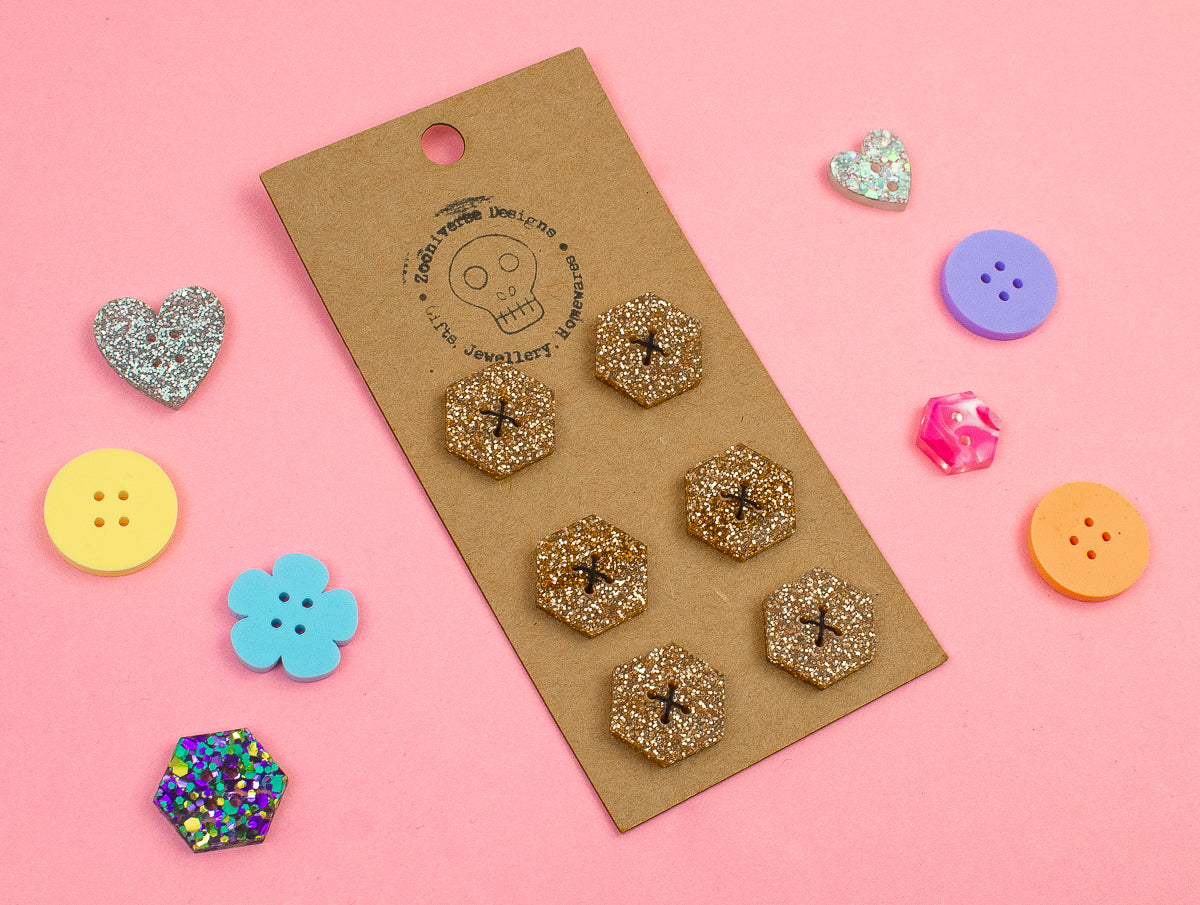 Gold Glitter Acrylic Buttons