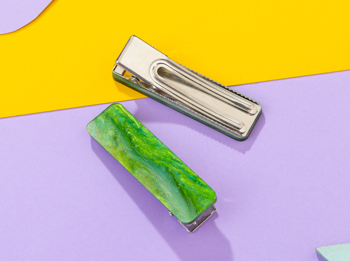 Green Galaxy Rectangle Hairclips