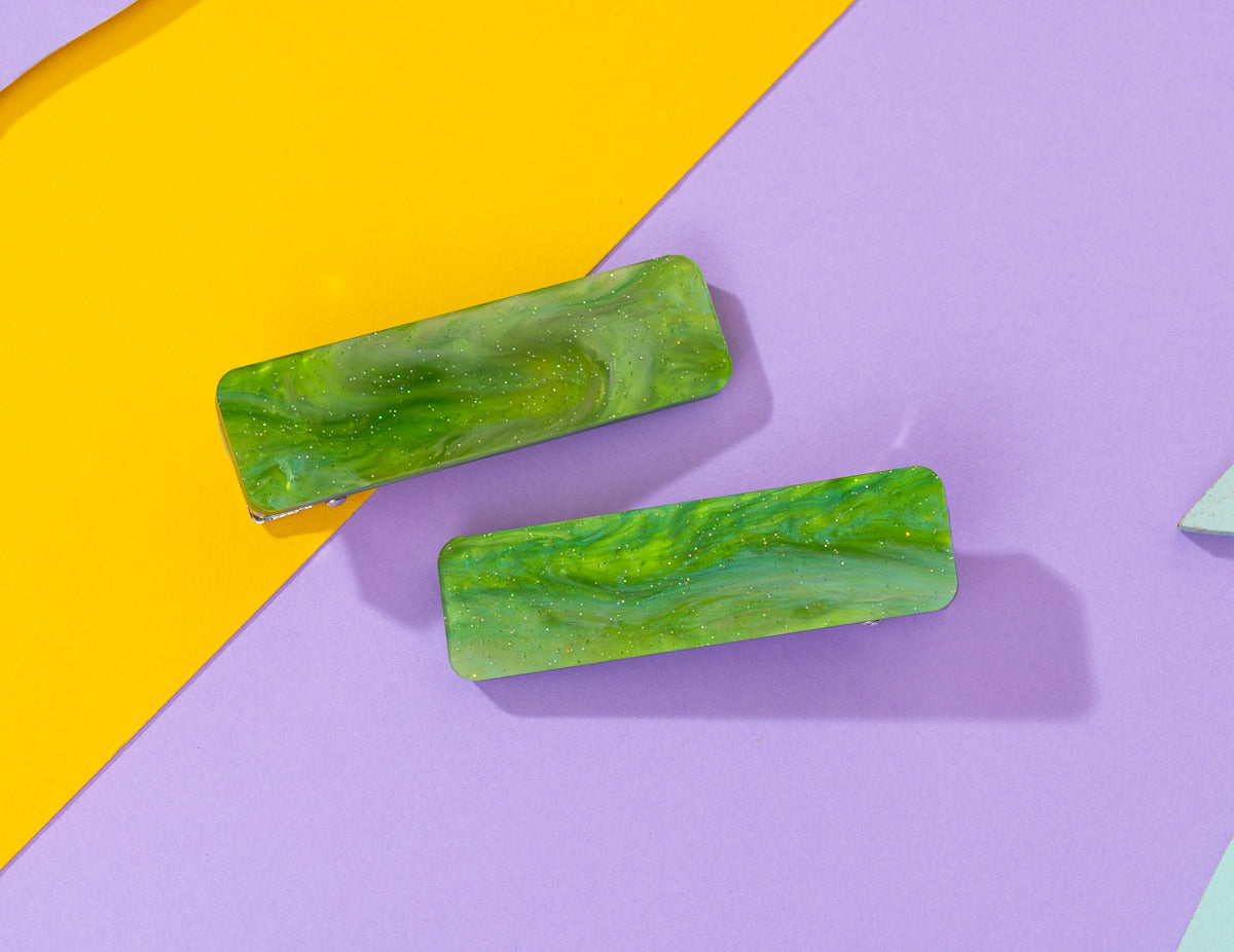 Green Galaxy Rectangle Hairclips