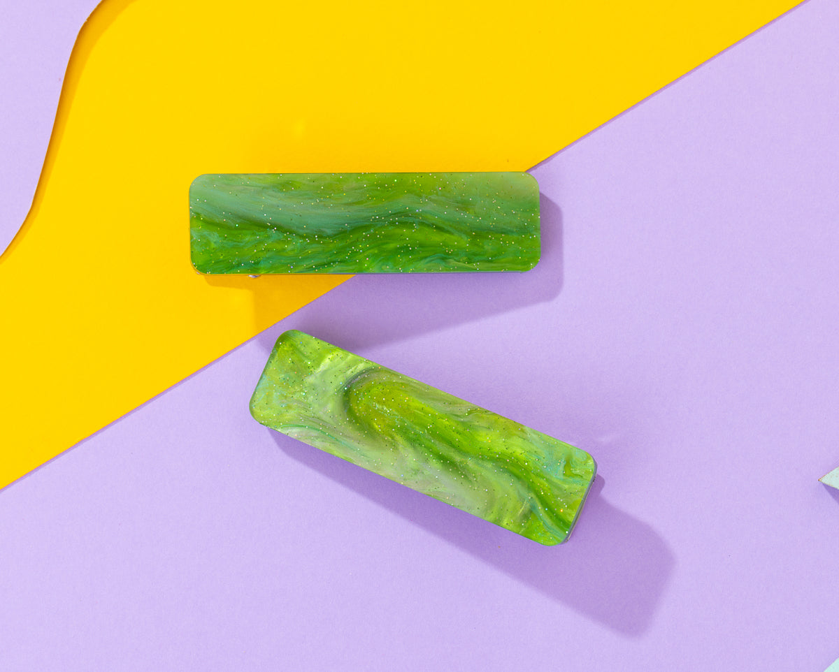 Green Galaxy Rectangle Hairclips