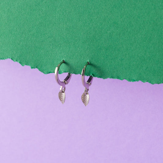 Leaf Huggie Hoops Silver