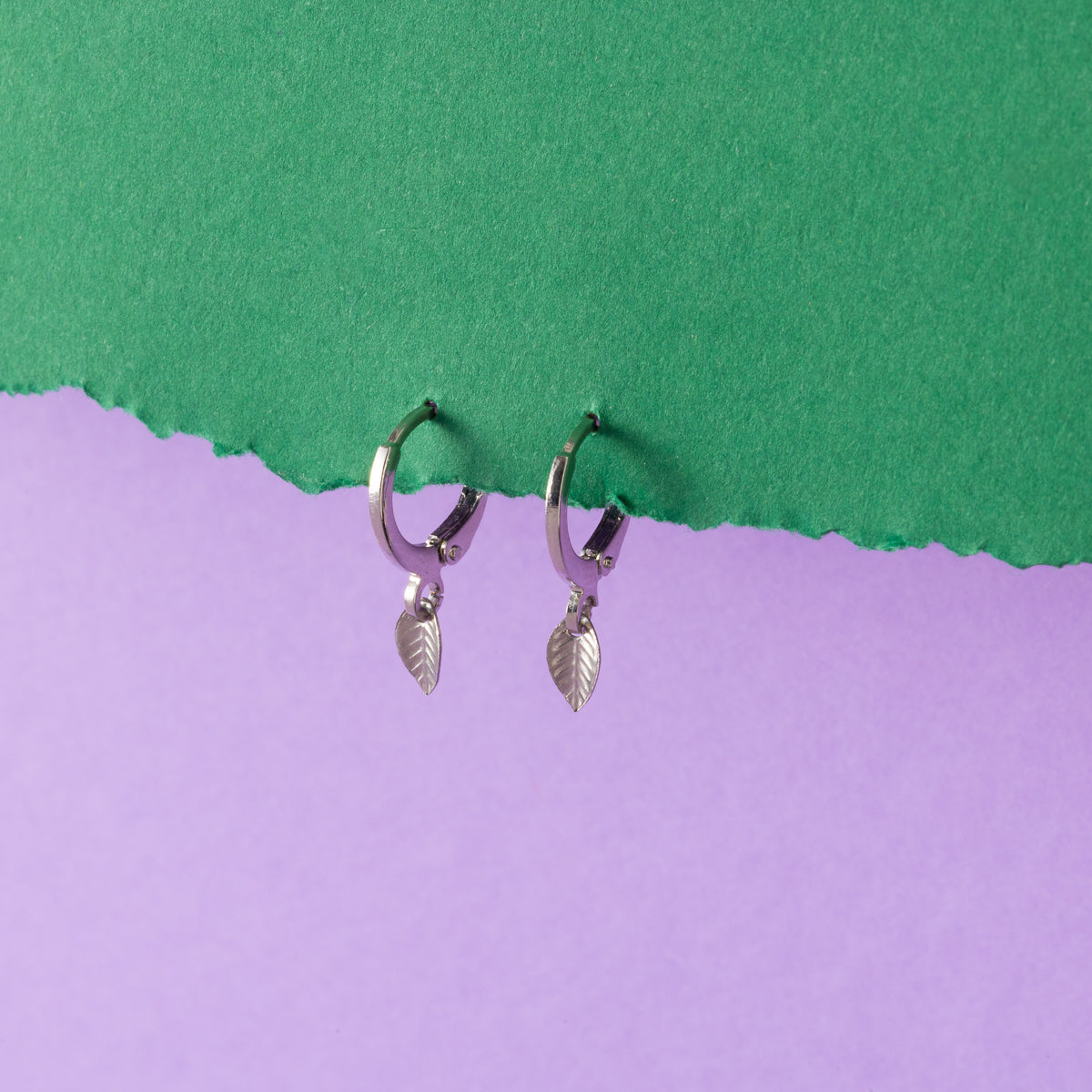 Leaf Huggie Hoops Silver