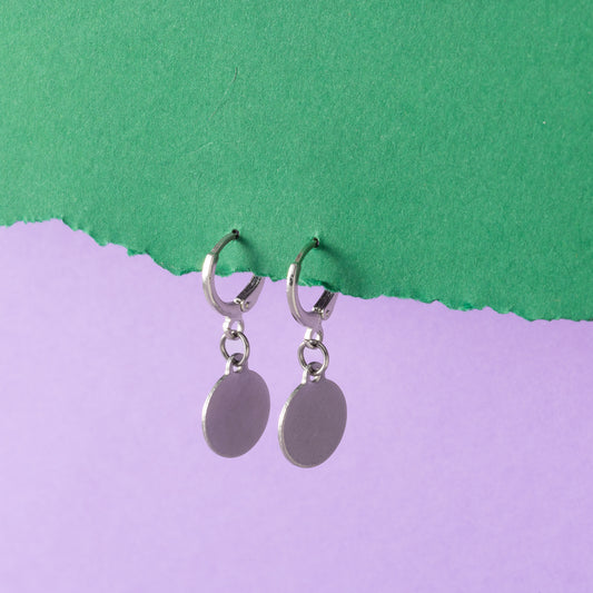 Medallion Huggie Hoops Silver