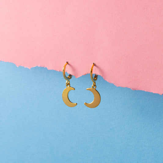 Moon Huggie Hoops Gold
