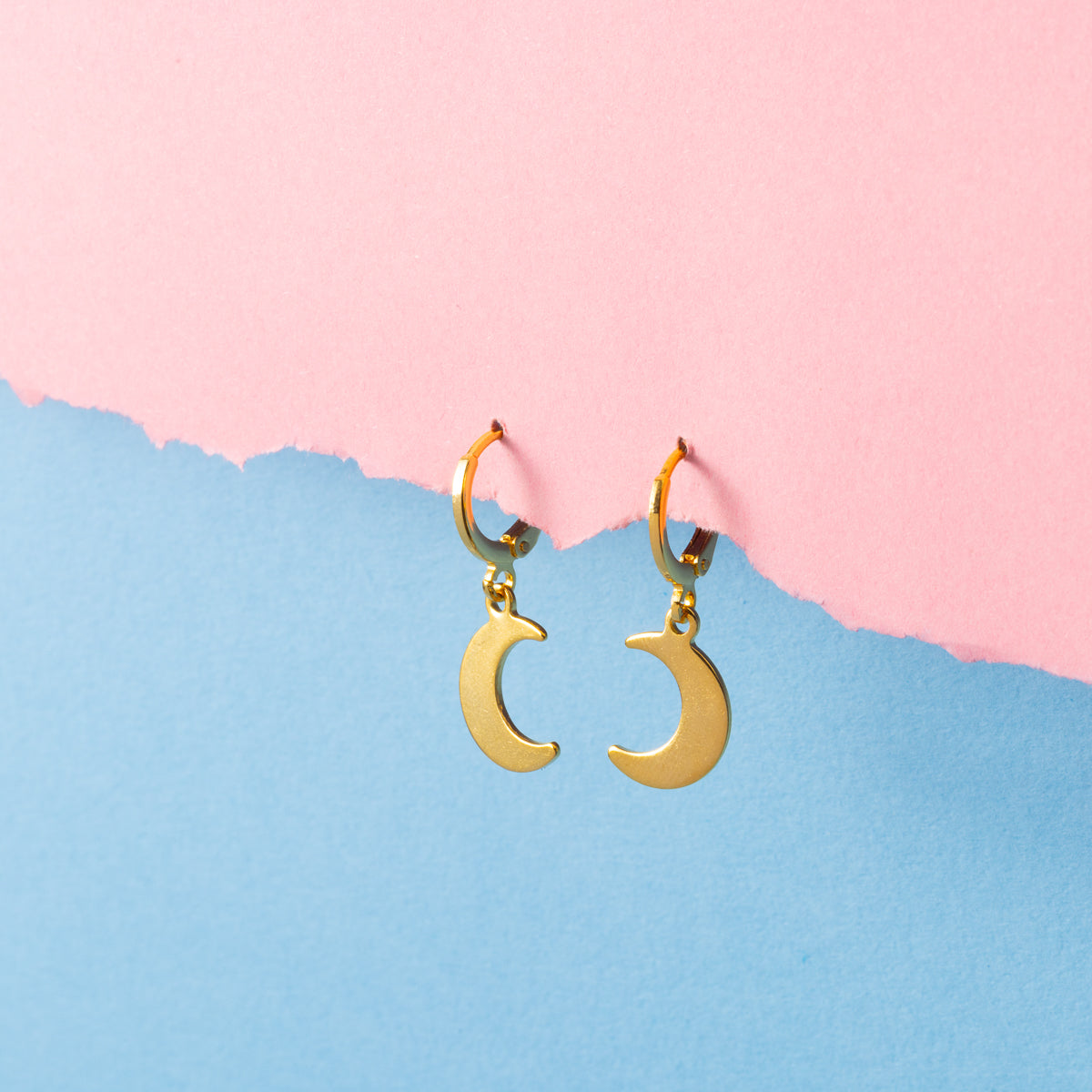 Moon Huggie Hoops Gold