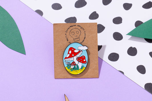 Mushroom Scene Enamel Pin