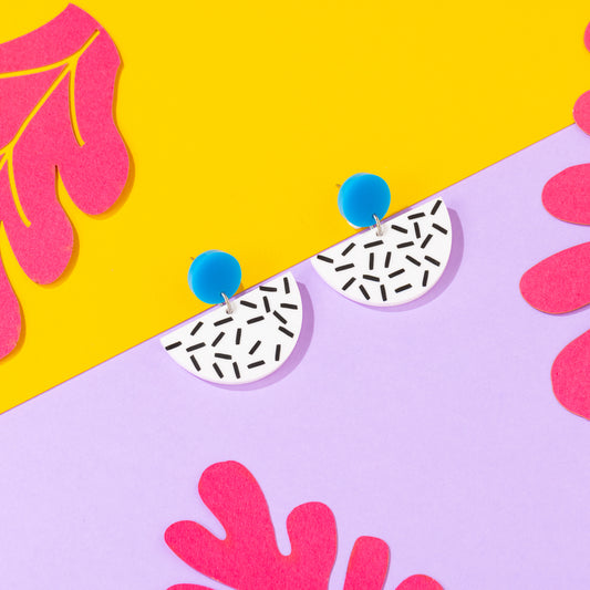 Patterned Geometric Earrings Blue