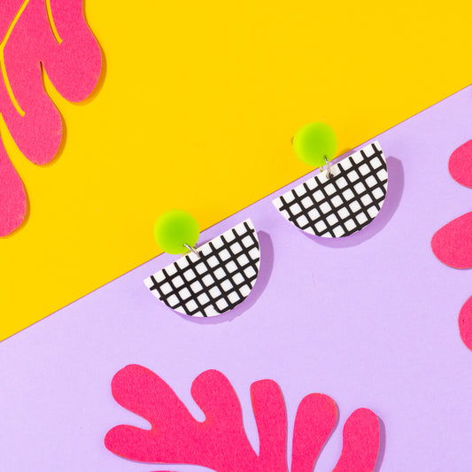 Patterned Geometric Earrings Green