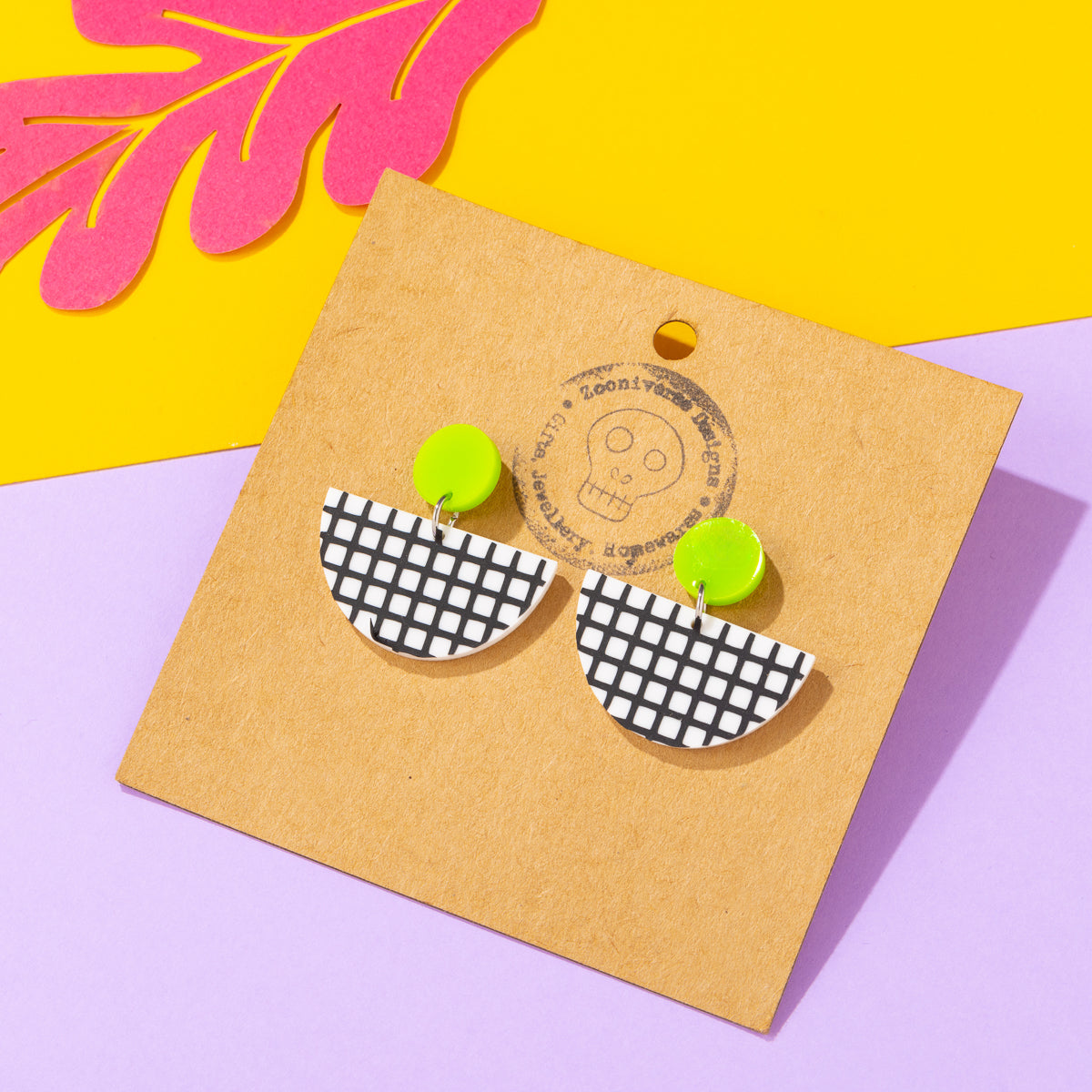 Patterned Geometric Earrings Green