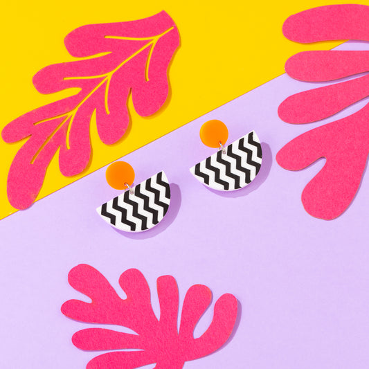 Patterned Geometric Earrings Orange