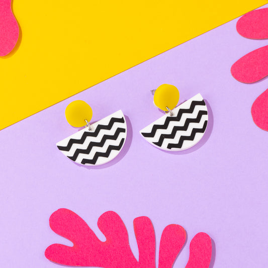 Patterned Geometric Earrings Yellow