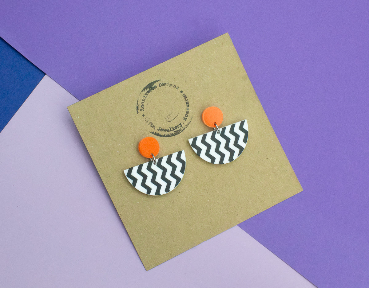 Patterned Geometric Earrings Orange