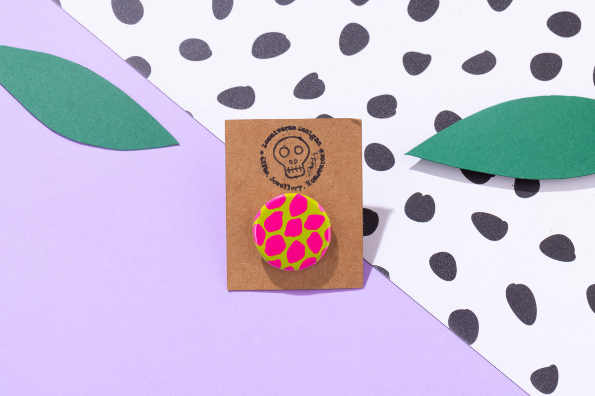 Pink and Green animal print 25mm Badge