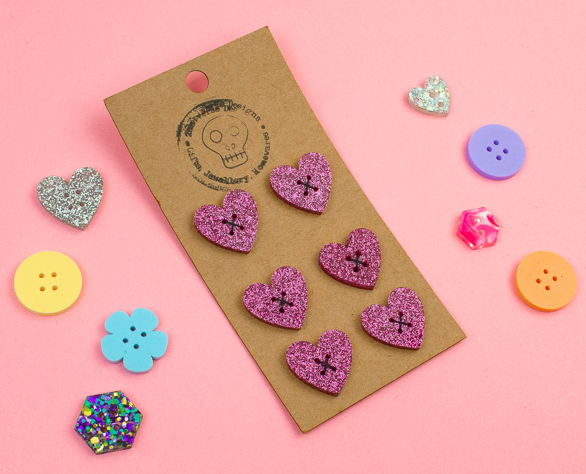 Pink Glitter Acrylic Buttons