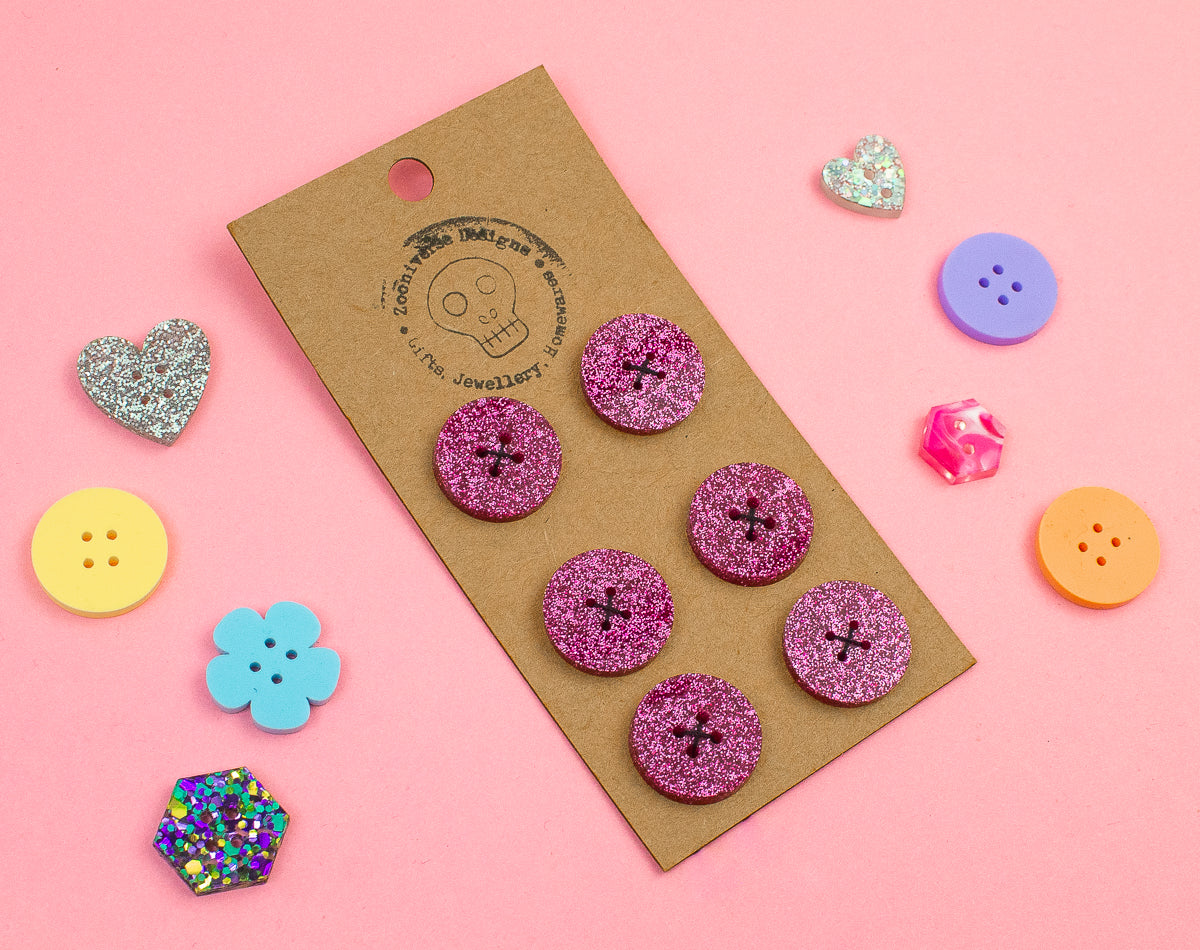 Pink Glitter Acrylic Buttons