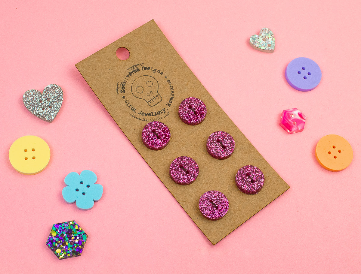 Pink Glitter Acrylic Buttons