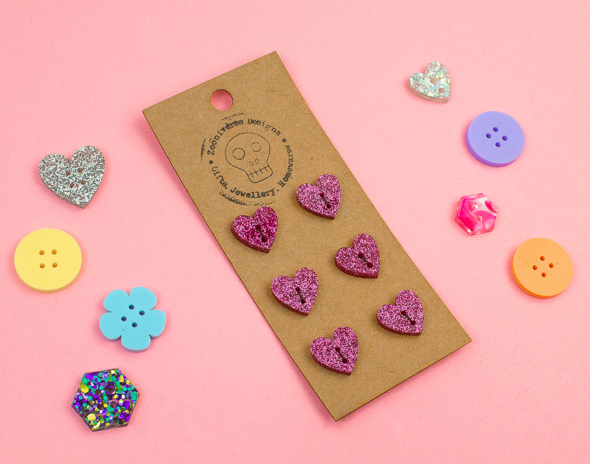 Pink Glitter Acrylic Buttons