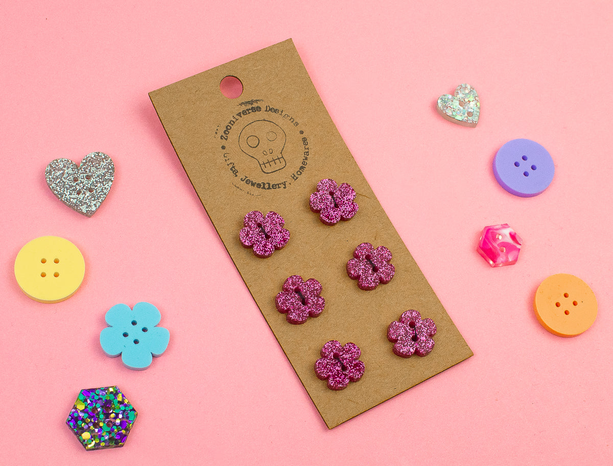 Pink Glitter Acrylic Buttons
